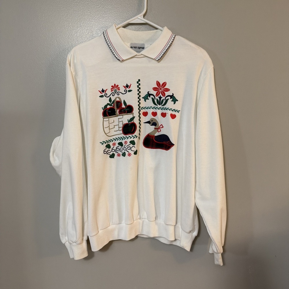 Vintage Alfred Dunner Christmas Sweatshirt L Cottage Granny Ugly Sweater
